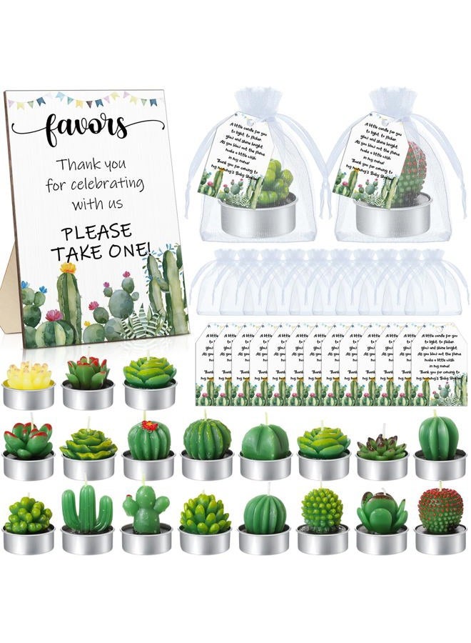 Mtlee 36 Sets Succulent Cactus Candles Baby Shower Favors for Guests Include 36 Plant Tealight Candles 36 Thank You Tags 36 Organza Bags Wooden Standing Sign for Gender Reveal Gifts (Cactus) - Image 1