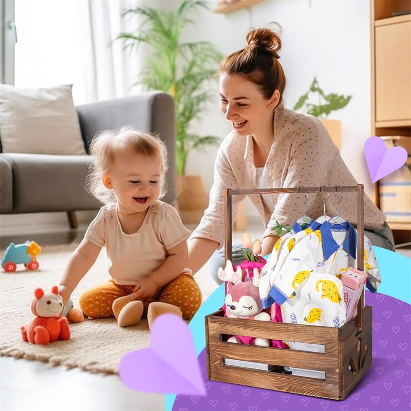 AONEHOME صندوق استحمام الأطفال AONEHOME، سلة أطفال كبيرة من خشب الصنوبر مع قضبان معلقة، عرض وتخزين ملابس مخصص، زينة مركزية لاستحمام الأطفال - Image 3