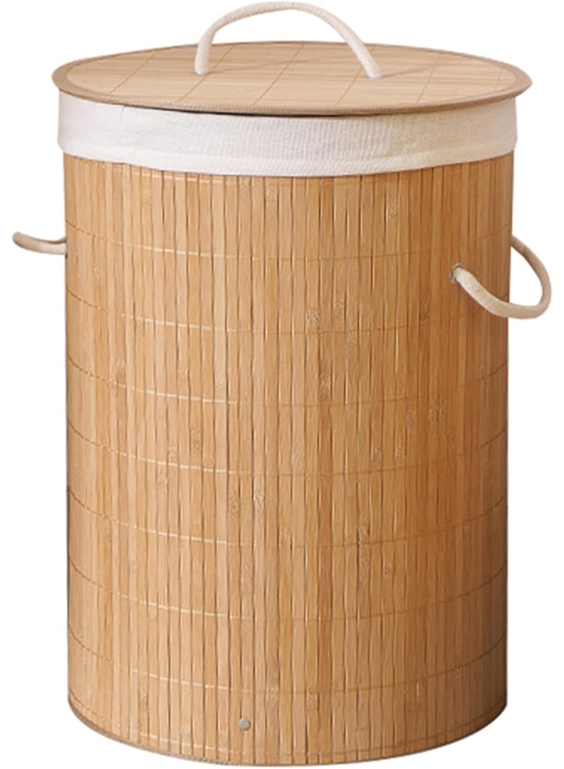 ميكسد سبت غسيل قابلة للطي من الخيزران الطبيعي 60 لتر مدور بغطاء من تراد فيرست سبت غسيل وسلة تخزين من الخوص، سلة ملابس، ديكور منزلي (طبيعي) بيج B09RX2ZSR6 - Image 1