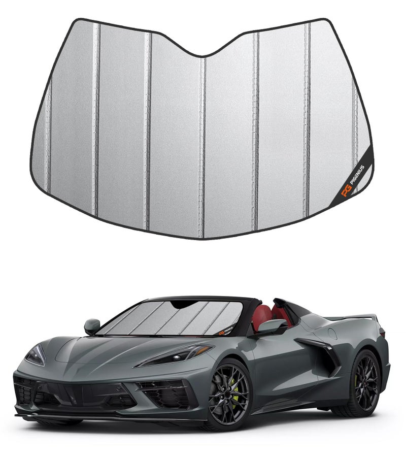 Pigenius Windshield Sun Shade for Chevrolet Corvette C8 20202025Deluxe Front Windshield Sunshade6 Layers Sun ShieldAccordion Fold