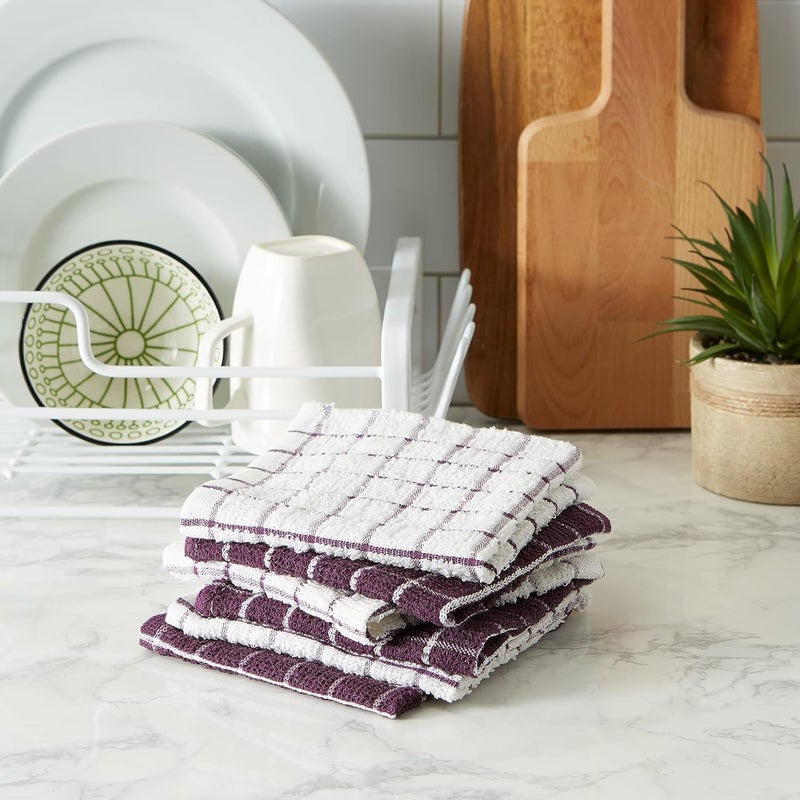 DII Basic Terry Collection Windowpane Dishcloth Set, 12x12, Eggplant, 6 Piece - Image 4