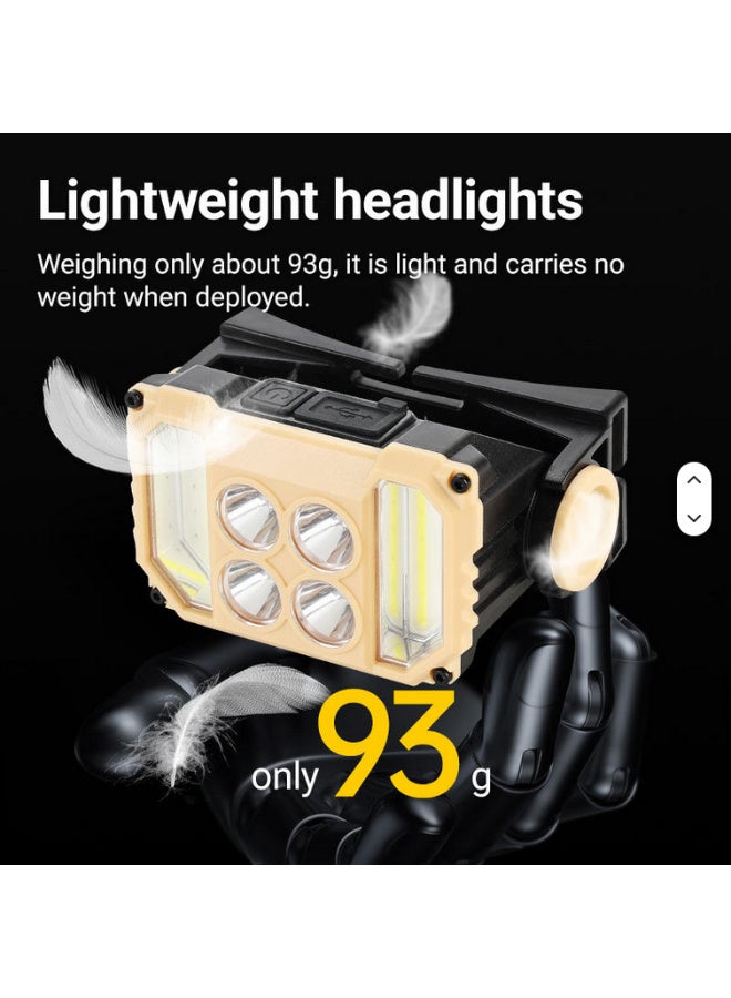 مصباح رأس فائق السطوع بـ 4 مصابيح LED + COB قابل لإعادة الشحن عبر USB مقاوم للماء متعدد الأوضاع للتخييم والصيد والمشي لمسافات طويلة والعمل في الهواء الطلق - Image 4