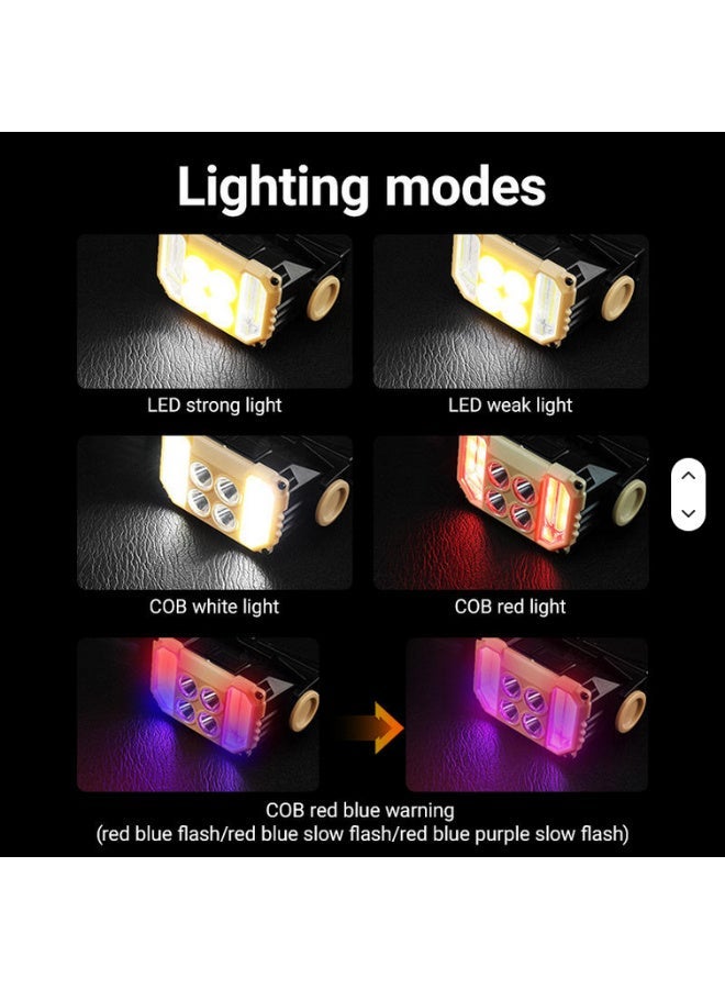 مصباح رأس فائق السطوع بـ 4 مصابيح LED + COB قابل لإعادة الشحن عبر USB مقاوم للماء متعدد الأوضاع للتخييم والصيد والمشي لمسافات طويلة والعمل في الهواء الطلق - Image 3