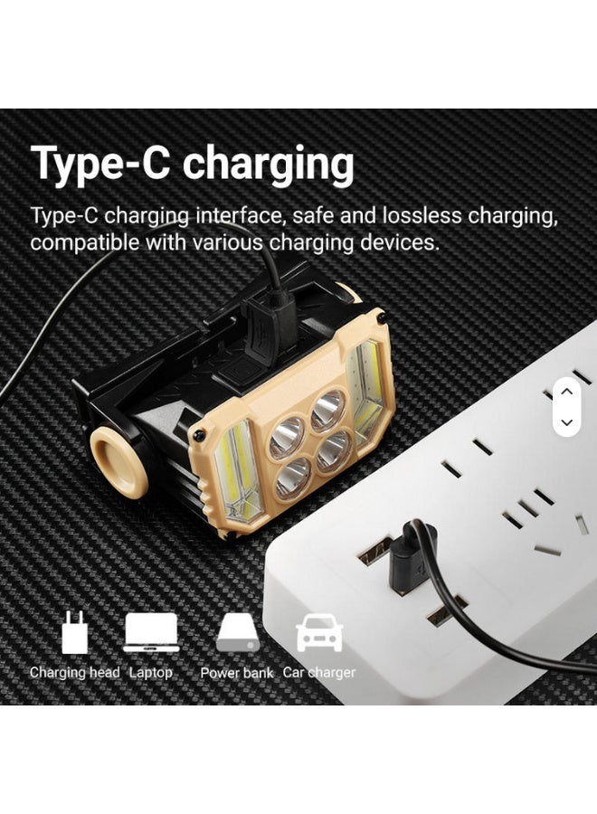 مصباح رأس فائق السطوع بـ 4 مصابيح LED + COB قابل لإعادة الشحن عبر USB مقاوم للماء متعدد الأوضاع للتخييم والصيد والمشي لمسافات طويلة والعمل في الهواء الطلق - Image 2