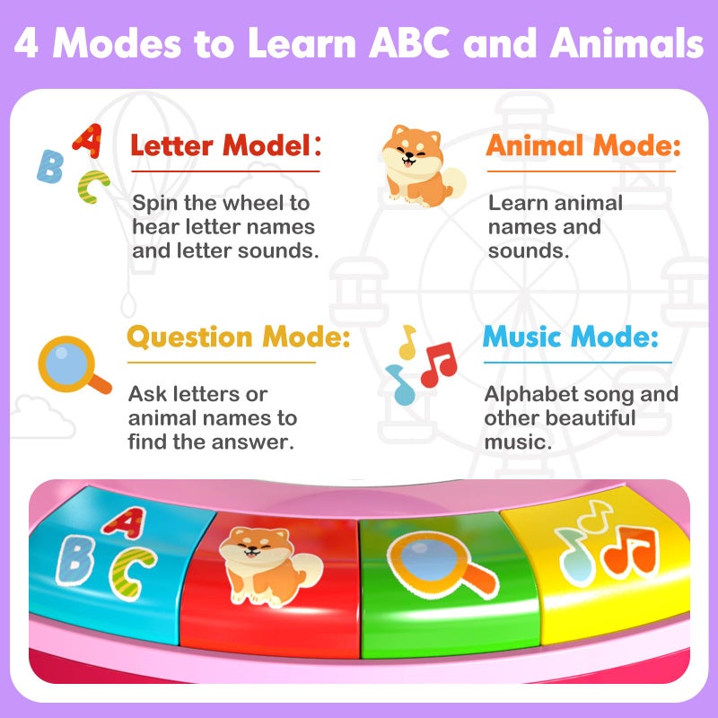 Duchong Learning Toy for 1 2 3 Year Old Girls, Spin and Sing Alphabet Zoo with Sounds, Interactive Educational Toys for Toddlers 1-3, Christmas 1st Birthday Gifts for Baby Girls Boys 9-12-18 Months - Image 2