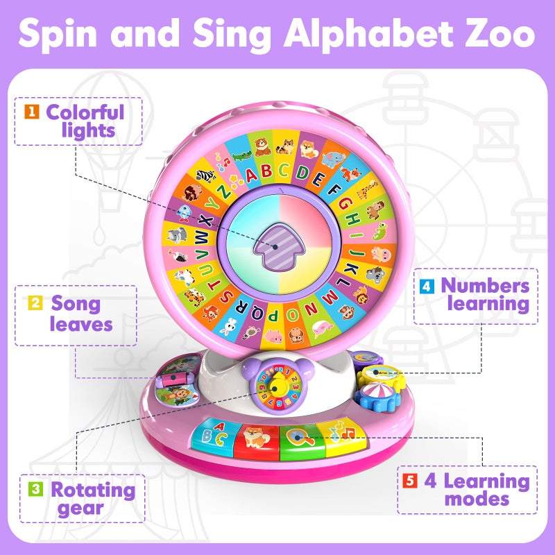 Duchong Learning Toy for 1 2 3 Year Old Girls, Spin and Sing Alphabet Zoo with Sounds, Interactive Educational Toys for Toddlers 1-3, Christmas 1st Birthday Gifts for Baby Girls Boys 9-12-18 Months - Image 4