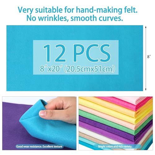 HaoFeiJH 12 Rolls 8"x20" 1.6mm Thick Soft Felt Fabric Sheets – 12 Assorted Morandi Colors for DIY Craft, Sewing, Patchwork & Projects – Nonwoven Felt Squares - Image 3