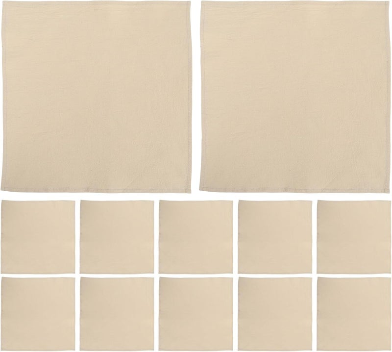 12pcs 40cm Washable Soft 100% Cotton Cloth Napkins, Beige Linen Color Reusable Dinner Table Napkins for Weddings, Parties, Restaurants, and Home Use - Image 1
