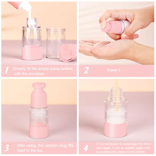 MAYCREATE® 4pcs Airless Pump Bottles 30ml Vacuum Travel Bottles for Toiletries, 3 Cream Pump Bottle & 1 Spray Bottle Combo, 4 in 1 Refill Travel Dispenser Bottle Kit for Lotion Shampoo Foundation - Image 3