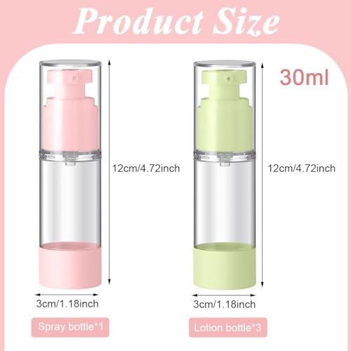 MAYCREATE® 4pcs Airless Pump Bottles 30ml Vacuum Travel Bottles for Toiletries, 3 Cream Pump Bottle & 1 Spray Bottle Combo, 4 in 1 Refill Travel Dispenser Bottle Kit for Lotion Shampoo Foundation - Image 2