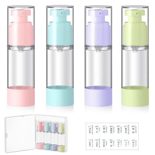 MAYCREATE® 4pcs Airless Pump Bottles 30ml Vacuum Travel Bottles for Toiletries, 3 Cream Pump Bottle & 1 Spray Bottle Combo, 4 in 1 Refill Travel Dispenser Bottle Kit for Lotion Shampoo Foundation - Image 1