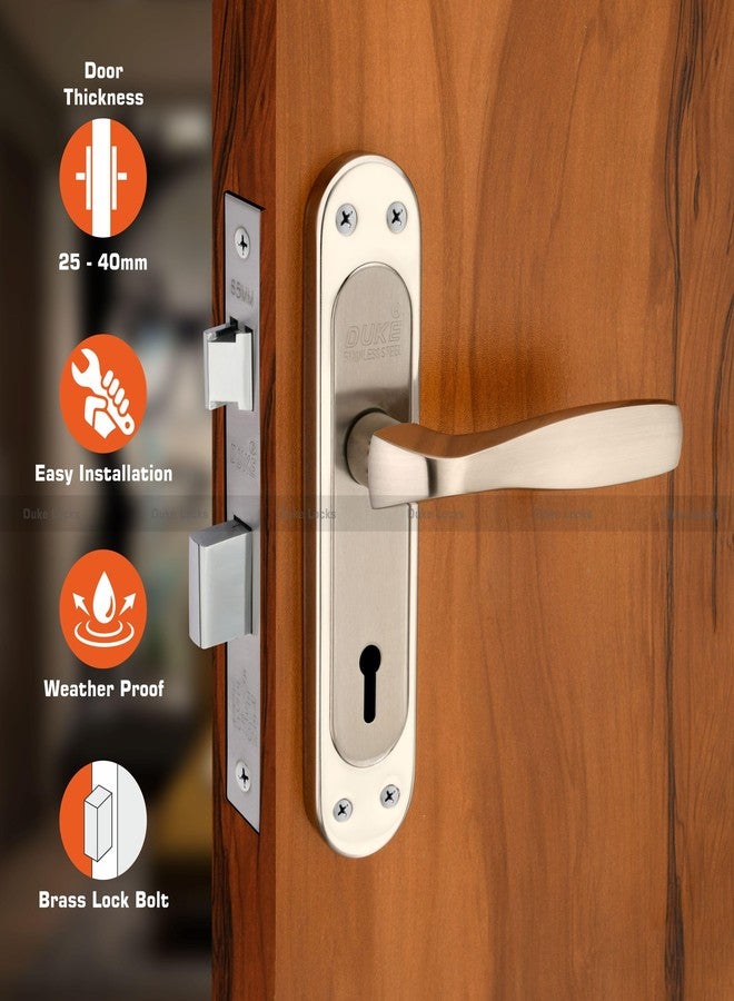 DUKElocks Duke Mortice Door Lock Set 1004 SS KY for Main Door, Kitchen, Bedroom, Office, Hotel Brass Lock Body with 3 Keys Stainless Steel Colour 190 MM (8 INCH) - Image 2