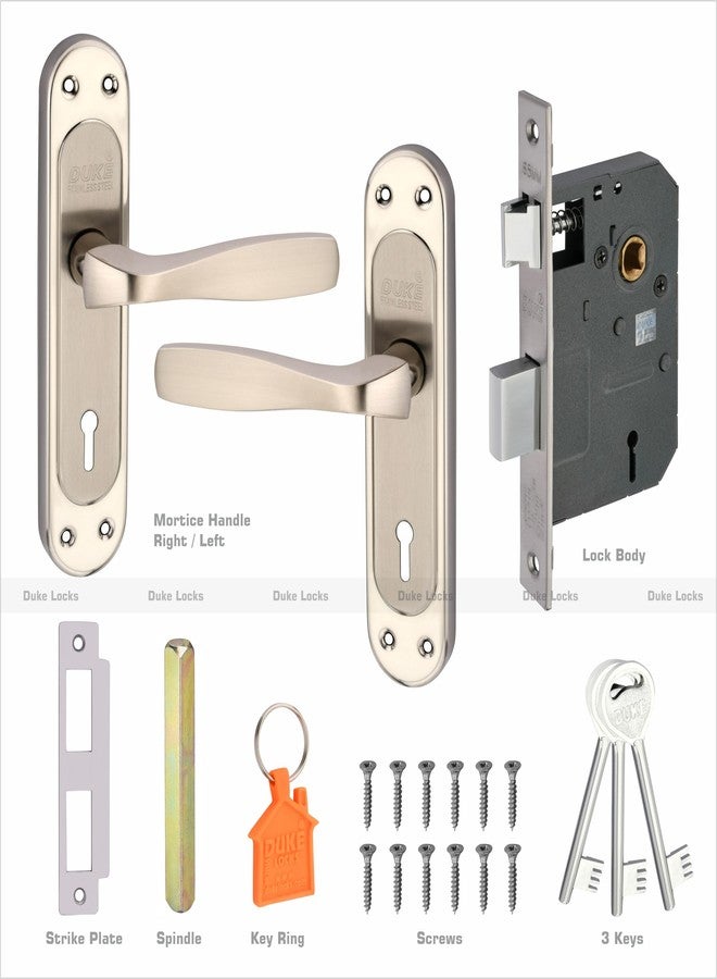 DUKElocks Duke Mortice Door Lock Set 1004 SS KY for Main Door, Kitchen, Bedroom, Office, Hotel Brass Lock Body with 3 Keys Stainless Steel Colour 190 MM (8 INCH) - Image 3