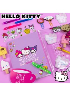 هالو كيتي مجموعة أدوات مكتبية من مجموعة & Friends Café، 22 قطعة من أدوات مكتبية من Sanrio، لوازم مدرسية لطيفة، إكسسوارات Sanrio، تتضمن دفتر ملاحظات وملصقات إسفنجية وأقلام Sanrio وأدوات مكتبية Kawaii  - Image 2
