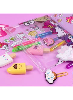 هالو كيتي مجموعة أدوات مكتبية من مجموعة & Friends Café، 22 قطعة من أدوات مكتبية من Sanrio، لوازم مدرسية لطيفة، إكسسوارات Sanrio، تتضمن دفتر ملاحظات وملصقات إسفنجية وأقلام Sanrio وأدوات مكتبية Kawaii  - Image 3