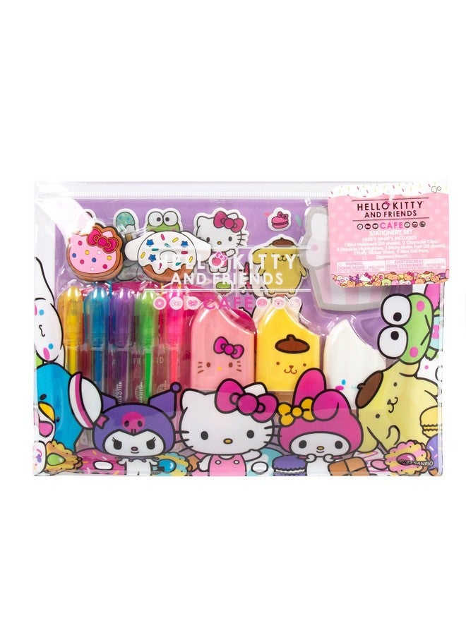 هالو كيتي مجموعة أدوات مكتبية من مجموعة & Friends Café، 22 قطعة من أدوات مكتبية من Sanrio، لوازم مدرسية لطيفة، إكسسوارات Sanrio، تتضمن دفتر ملاحظات وملصقات إسفنجية وأقلام Sanrio وأدوات مكتبية Kawaii - Image 1