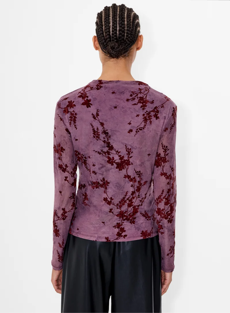French Connection Kenny Mesh Velvet Burnout Top