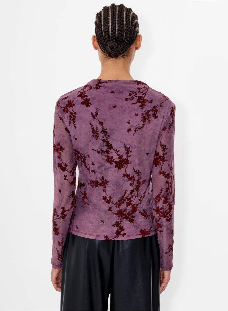 فرنش كونكشن كنى بلوزة مخمل مشجر محروق - Image 3