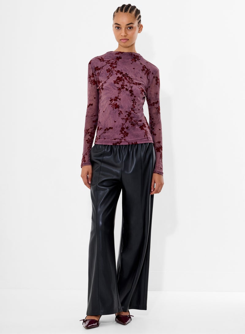 فرنش كونكشن كنى بلوزة مخمل مشجر محروق - Image 1