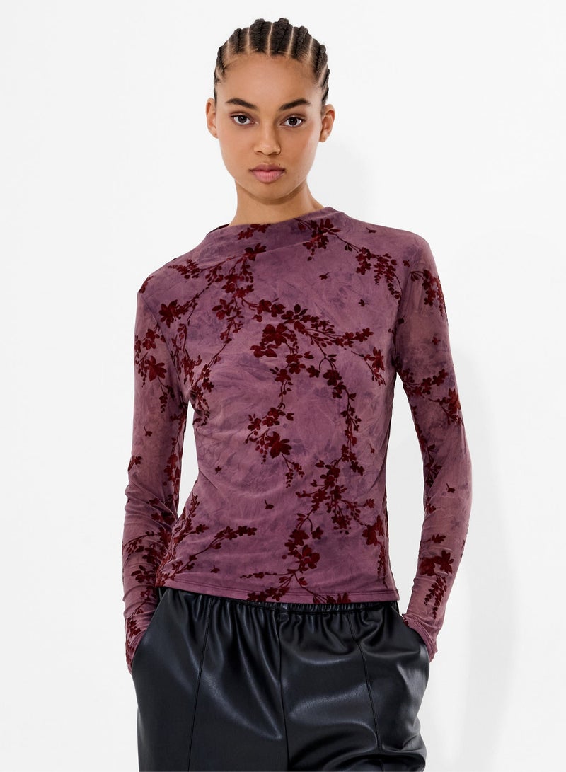 French Connection Kenny Mesh Velvet Burnout Top - Image 1