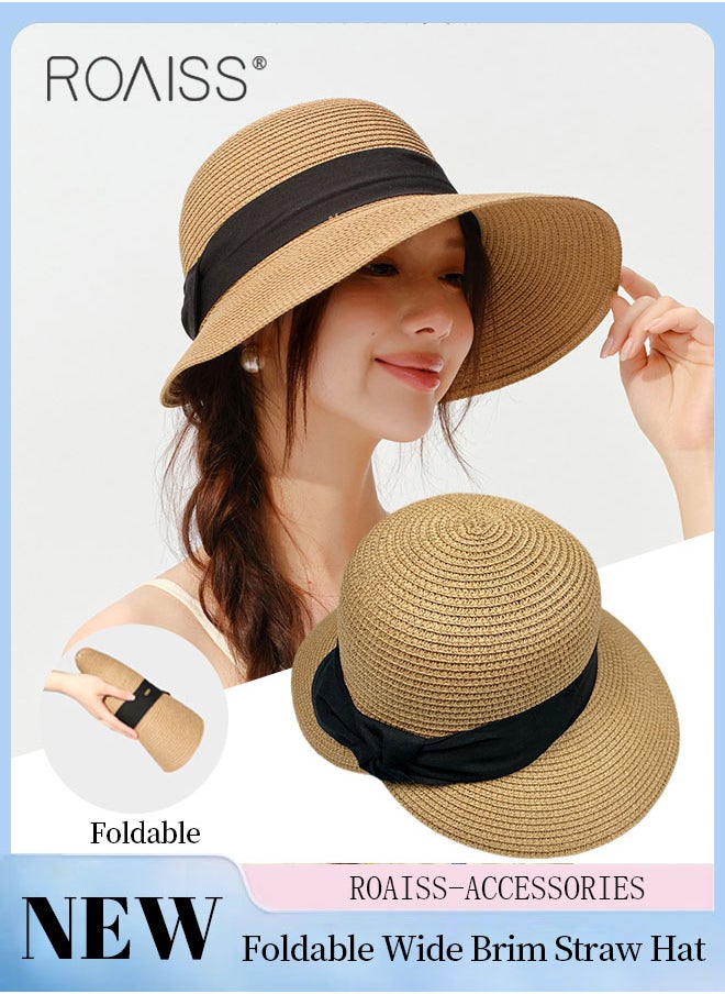 Women's Wide Brim Straw Hat, Black Bowknot Ribbon Foldable Portable Sun Cap, Breathable UV Protection for Outdoor Sports, Cycling, Hiking - pzsku/Z89AADA961718DB758436Z/45/_/1720430457/801a2e4a-6958-4f88-ba41-97999cf8efd4