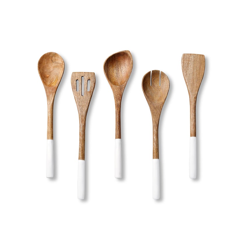 Folkulture Wooden Spoons for Cooking 12 Premium Acacia Wooden Utensil Set of 5 Smooth Finish Soft Comfort Cooking Utensils Set for Kitchen Gifts Non Stick Wooden Cooking Utensils Set of 5