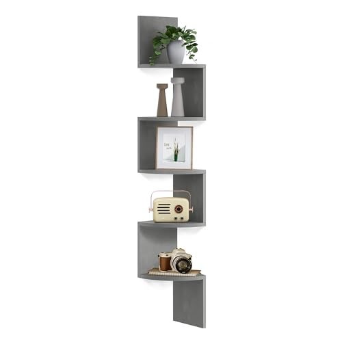 VASAGLE Corner Shelf Wall Mount, 5-Tier Floating Corner Bookshelf, Plant Shelf for Bedroom, Living Room, Bathroom, Home Office, Dove Gray - Image 1