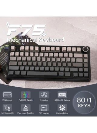AULA F75 Wireless Mechanical Gaming Keyboard – 75% Compact Gasket Mount – Tri-Mode Bluetooth 5.0/2.4G/USB-C – Hot-Swappable LEOBOG Reaper Switches – RGB Backlit – Long Battery Life – Ultra-Fast Response for PC/Mac – (Black Gradient) - view 3