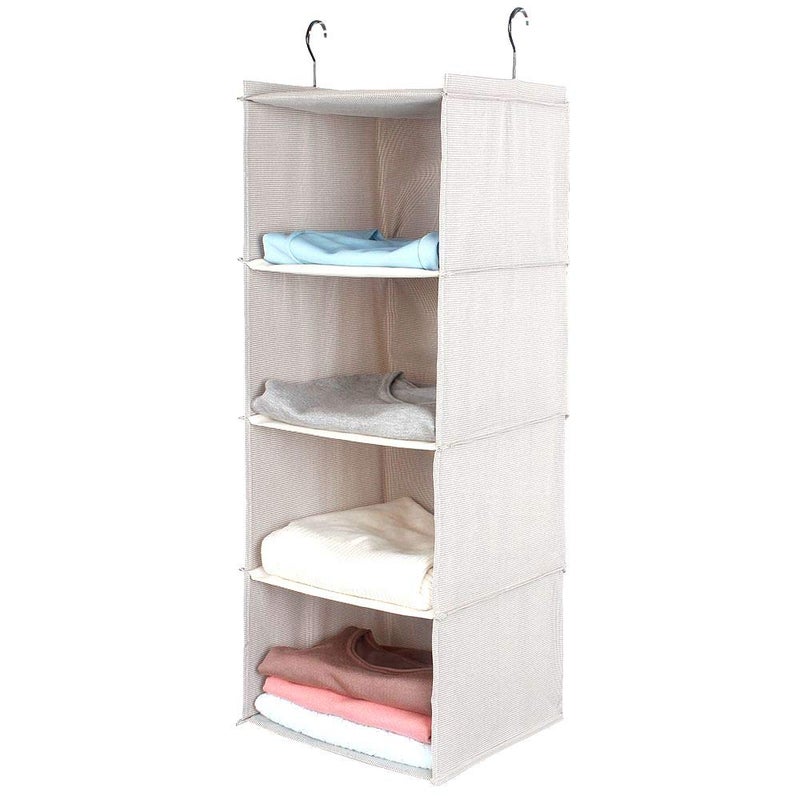 BrilliantJo Hanging Closet Organizer for Clothes Sweaters Advanced cloth 4 shelves Hanging Wardrobe Storage Shelves Beige Check Washable315  12  12 inch
