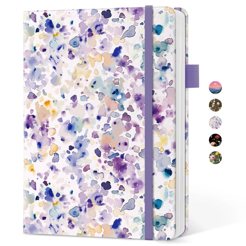 Taja Aesthetic Lined Journal for Women, Pretty 6" x 8" Notebook for Work & Note with 160 College Ruled Pages, Hardcover Leather Notebook for Journaling, Note Taking, Bible Study, Purple Blocks - Image 1