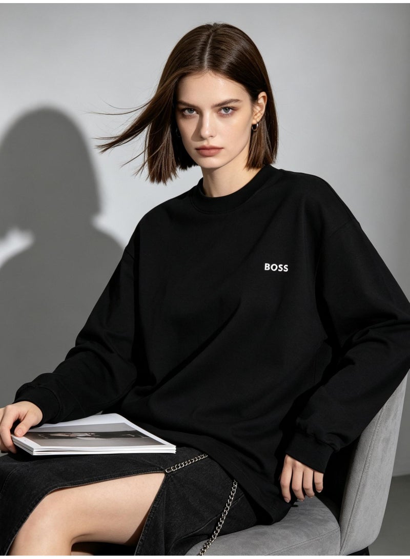 BOSS Women Oversized Crew Neck Sweatshirt Street Fashion All-Match Daily Wear Black - Image 1