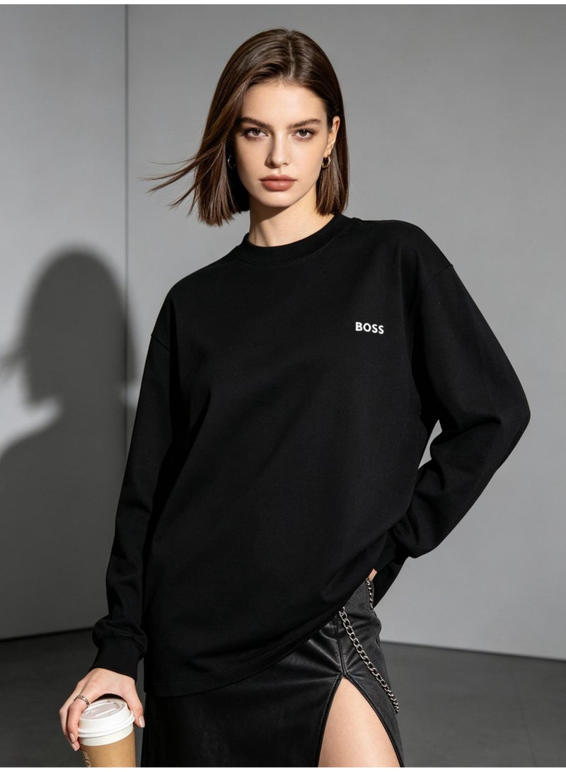 BOSS Women Oversized Crew Neck Sweatshirt Street Fashion All-Match Daily Wear Black - Image 2