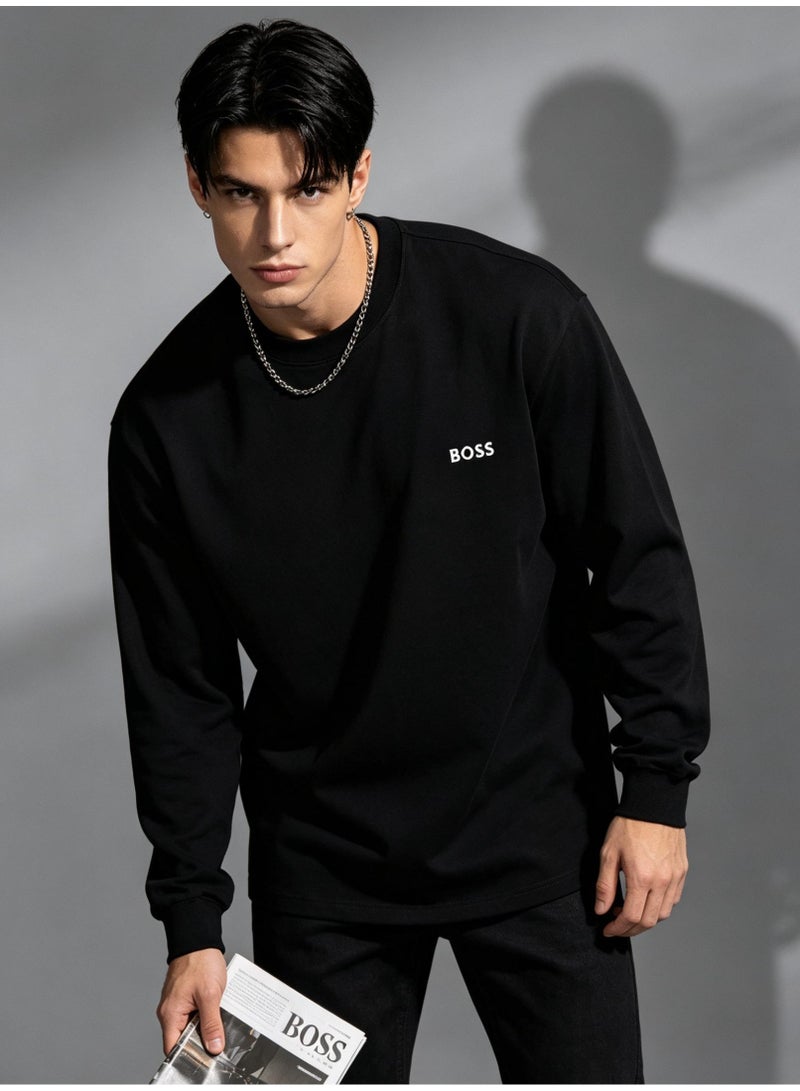 BOSS Women Oversized Crew Neck Sweatshirt Street Fashion All-Match Daily Wear Black - Image 3