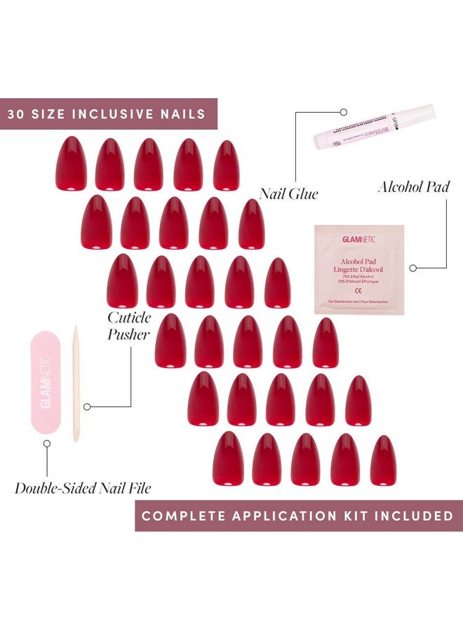 جلامنتيك أظافر صناعية قصيرة بلون أحمر كلاسيكي | لون بارد غير شفاف، أظافر صناعية قصيرة بلون أحمر لوزية خالدة، قابلة لإعادة الاستخدام مع غراء | جودة الصالون | 15 مقاسًا - مجموعة أظافر مكونة من 30 قطعة - Image 3