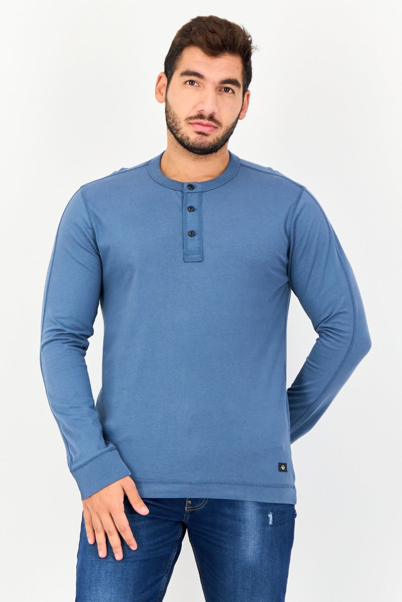 DOCKERS Men Crew Neck Brand Logo Long Sleeve T shirt, Sage Blue - Image 1