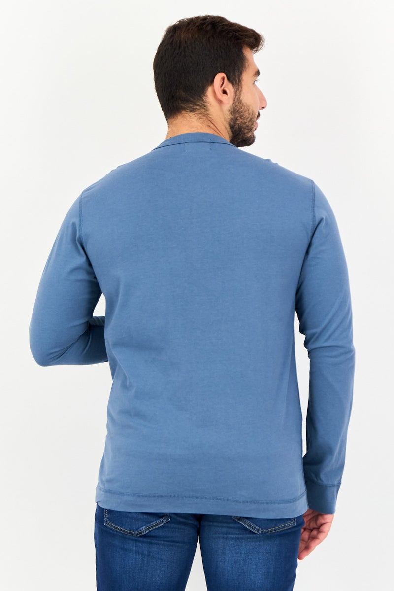 DOCKERS Men Crew Neck Brand Logo Long Sleeve T shirt, Sage Blue - Image 3