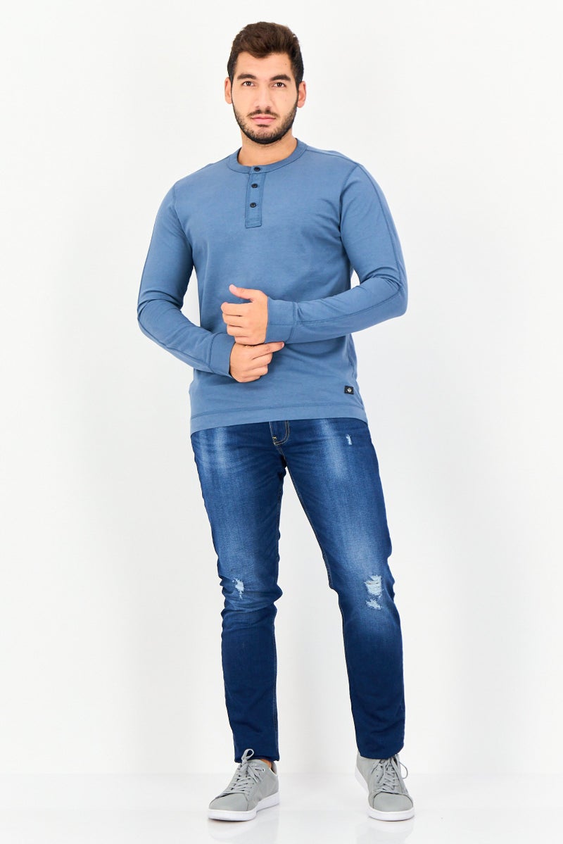 DOCKERS Men Crew Neck Brand Logo Long Sleeve T shirt, Sage Blue - Image 2