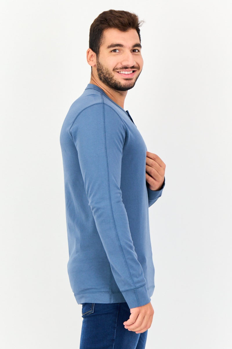 DOCKERS Men Crew Neck Brand Logo Long Sleeve T shirt, Sage Blue - Image 4