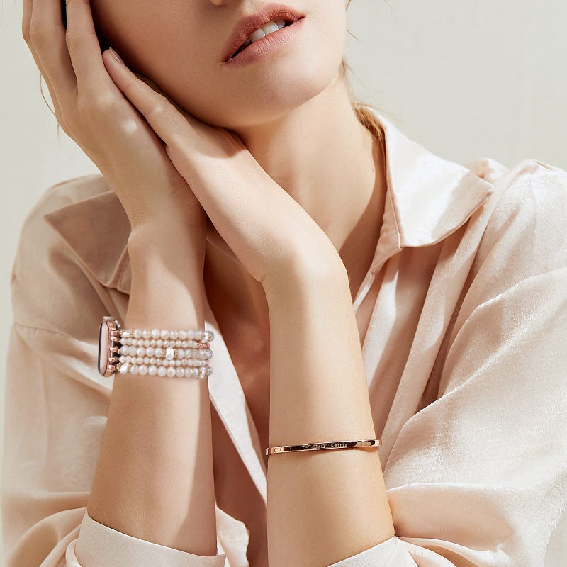 MOFREE Beaded Bracelet Compatible for Apple Watch Band 38mm/40mm/41mm/42mm(Series 10) Women,Fashion Handmade Beads Elastic Stretch Strap for iWatch Series 10/9/8/7/SE/6/5/4/3/2/1 Rose Gold - Image 5