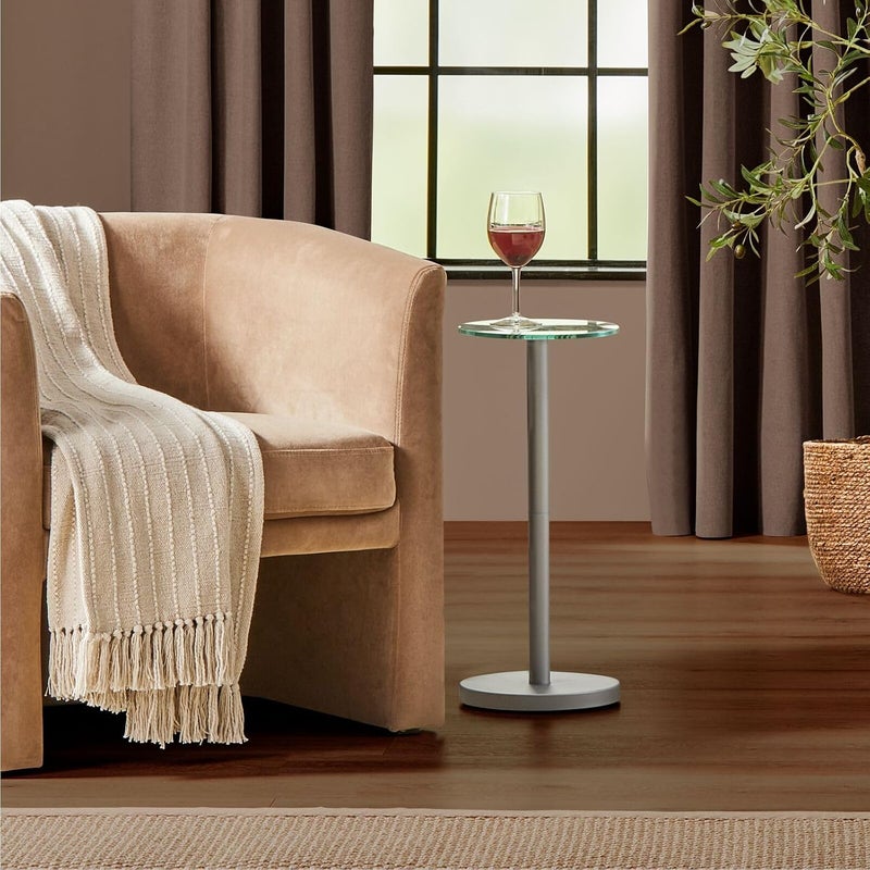 mDesign Glass Top Side/End Drink Table - Small Modern Round Accent Metal Nightstand Furniture for Living Room, Dorm, Home Office, and Bedroom - 9" Round - Chrome - Image 1