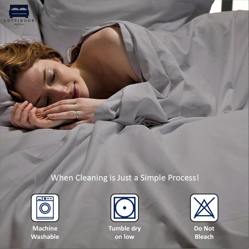 Cottingon 4 Piece Olympic Queen Sheets, Soft Premium 100% Long Staple Egyptian Cotton, Super Queen Mattress Bedsheet Set, Fits Upto 15" Deep Pocket 66"X80", Light Grey - Image 5