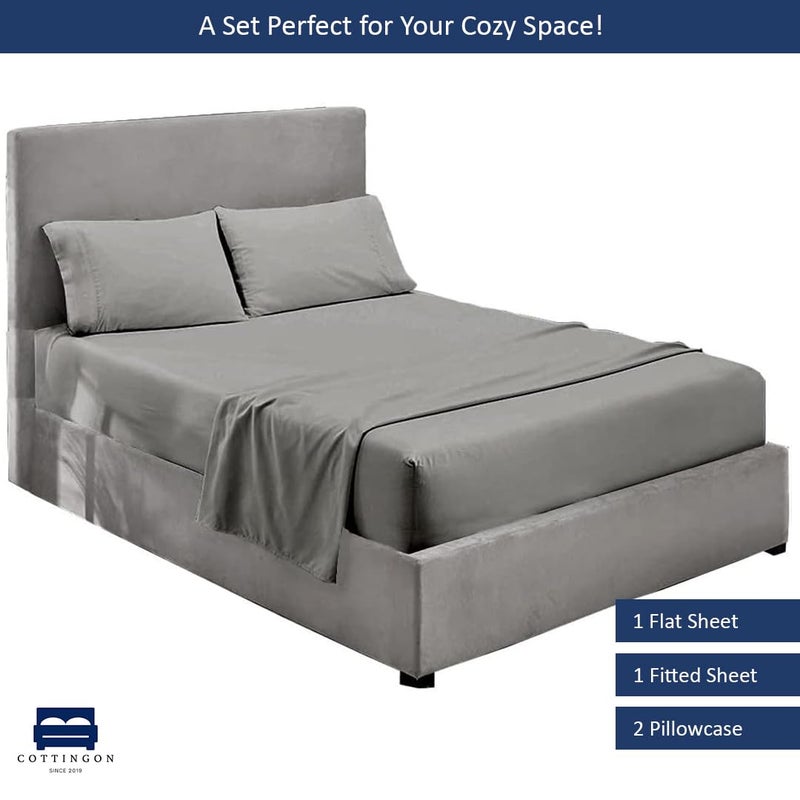 Cottingon 4 Piece Olympic Queen Sheets, Soft Premium 100% Long Staple Egyptian Cotton, Super Queen Mattress Bedsheet Set, Fits Upto 15" Deep Pocket 66"X80", Light Grey - Image 4