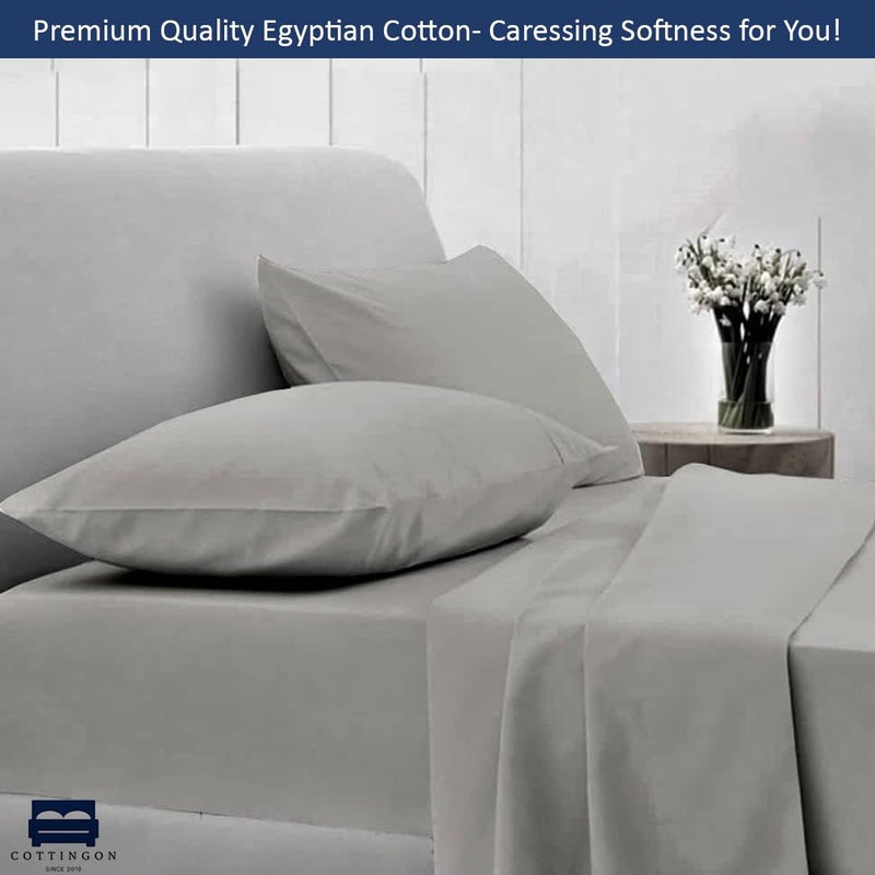 Cottingon 4 Piece Olympic Queen Sheets, Soft Premium 100% Long Staple Egyptian Cotton, Super Queen Mattress Bedsheet Set, Fits Upto 15" Deep Pocket 66"X80", Light Grey - Image 3