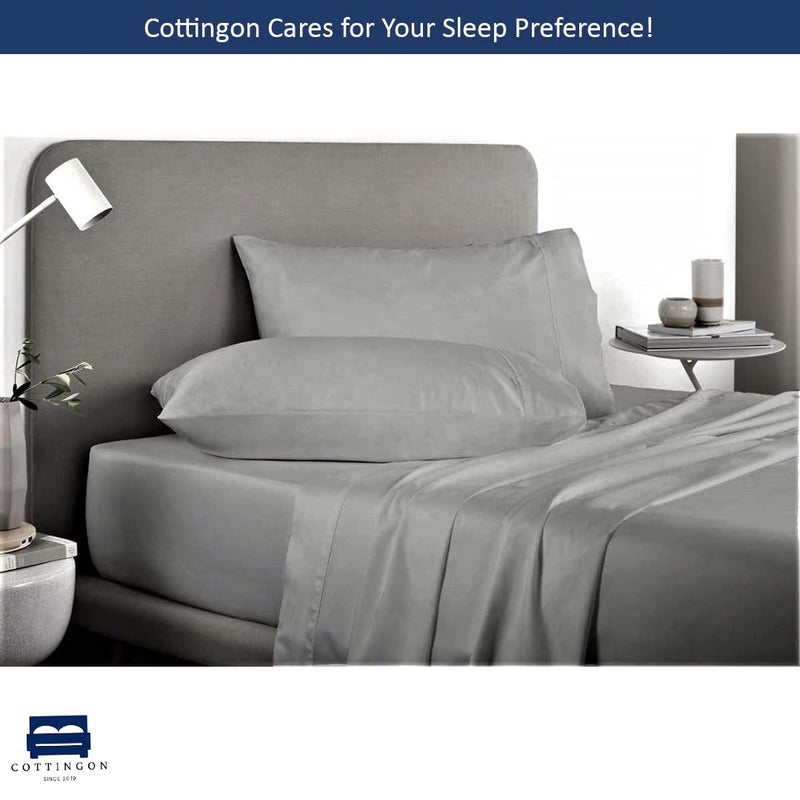 Cottingon 4 Piece Olympic Queen Sheets, Soft Premium 100% Long Staple Egyptian Cotton, Super Queen Mattress Bedsheet Set, Fits Upto 15" Deep Pocket 66"X80", Light Grey - Image 2