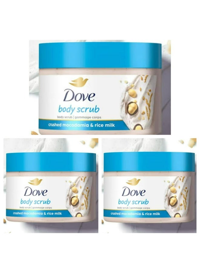 Dove Exfoliating Body Polish Scrub Reveals Visibly Smoother Skin Macadamia and Rice Milk Body Scrub That Nourishes Skin 298g 3 Pcs - Image 2
