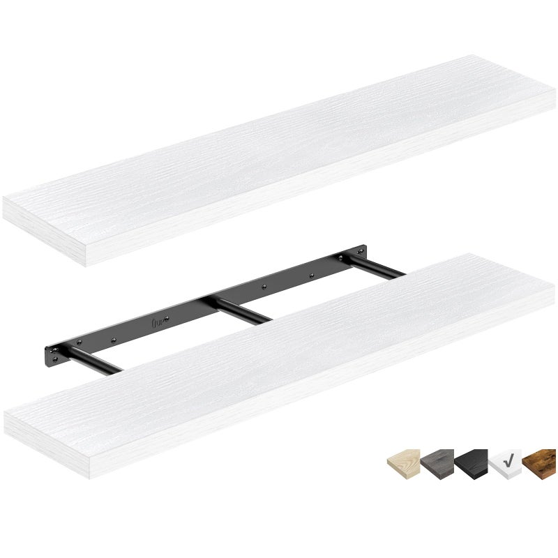 QEEIG Bathroom Shelves 48 inches Long Wall Shelf Large Extra Long 48 x 9 inch Set of 2 White 008120W