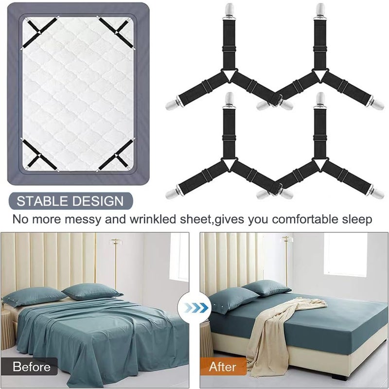 Olpad Bed Sheet Holder Straps Fitted Sheet Keepers Bedsheet Holders Fasteners - 4pcs Elastic Adjustable Bedsheet Holders for a Wrinkle Bed Sheet - Black - Image 5