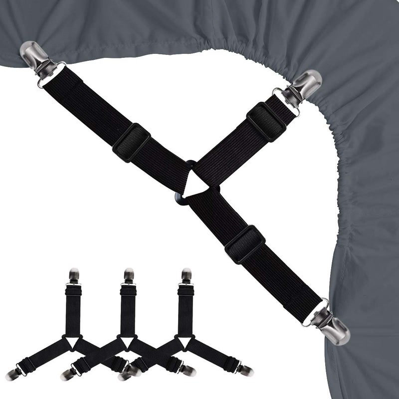 Olpad Bed Sheet Holder Straps Fitted Sheet Keepers Bedsheet Holders Fasteners - 4pcs Elastic Adjustable Bedsheet Holders for a Wrinkle Bed Sheet - Black - Image 2