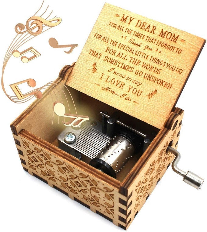 MOMS WOODEN MUSIC BOX YOU ARE MY SUNSHINE A GIFT FROM DAUGHTER AND SON TO MOM VINTAGE LASER ENGRAVED HAND CRANK WOODEN MUSIC BOX ANTIQUE GIFT FOR MOM BIRTHDAY MOTHERS DAY