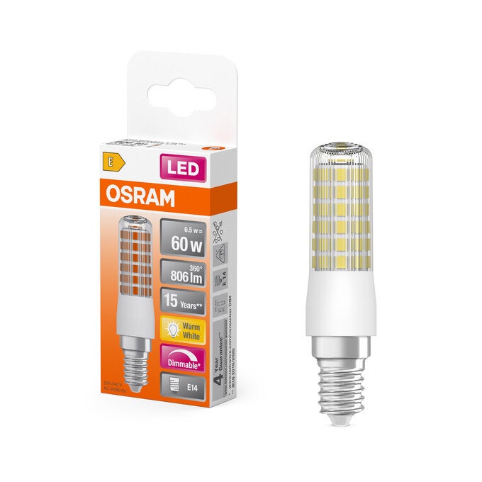 OSRAM Osram LED T Slim 6.5W 2700K Warm White E14 Clear Bulb Dimmable 60W Equivalent 320° Beam - Image 1